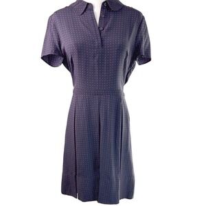 Tory Burch Shari 100% Silk Shirtdress Navy Size 6 Collared Pleated Fit Flare